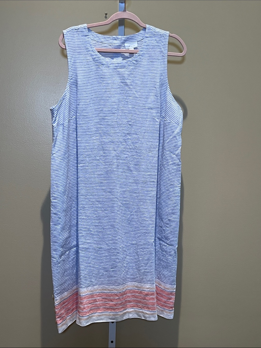 J. Jill Blue and White Striped Linen Dress with Coral Hanger Accent